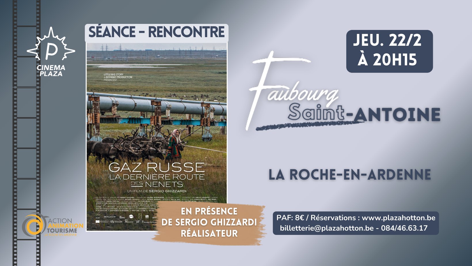 Affiche. La Roche-en-Ardenne. Gaz russe, la dernière route des Nenets. Un film réalisé par Sergio Ghizzardi et en sa présence. 2024-02-22